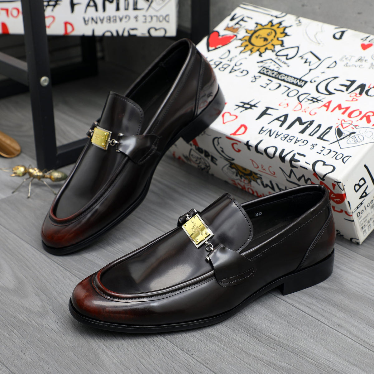 Dolce & Gabbana DG Men's Business Slip-On Dress Shoes with Metal Buckle