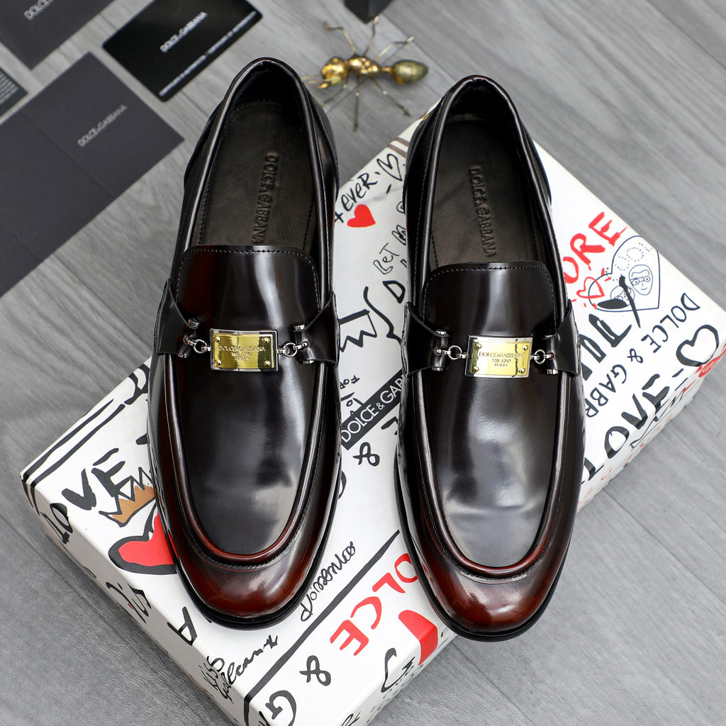 Dolce & Gabbana DG Men's Business Slip-On Dress Shoes with Metal Buckle