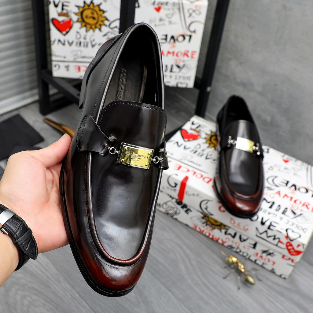 Dolce & Gabbana DG Men's Business Slip-On Dress Shoes with Metal Buckle