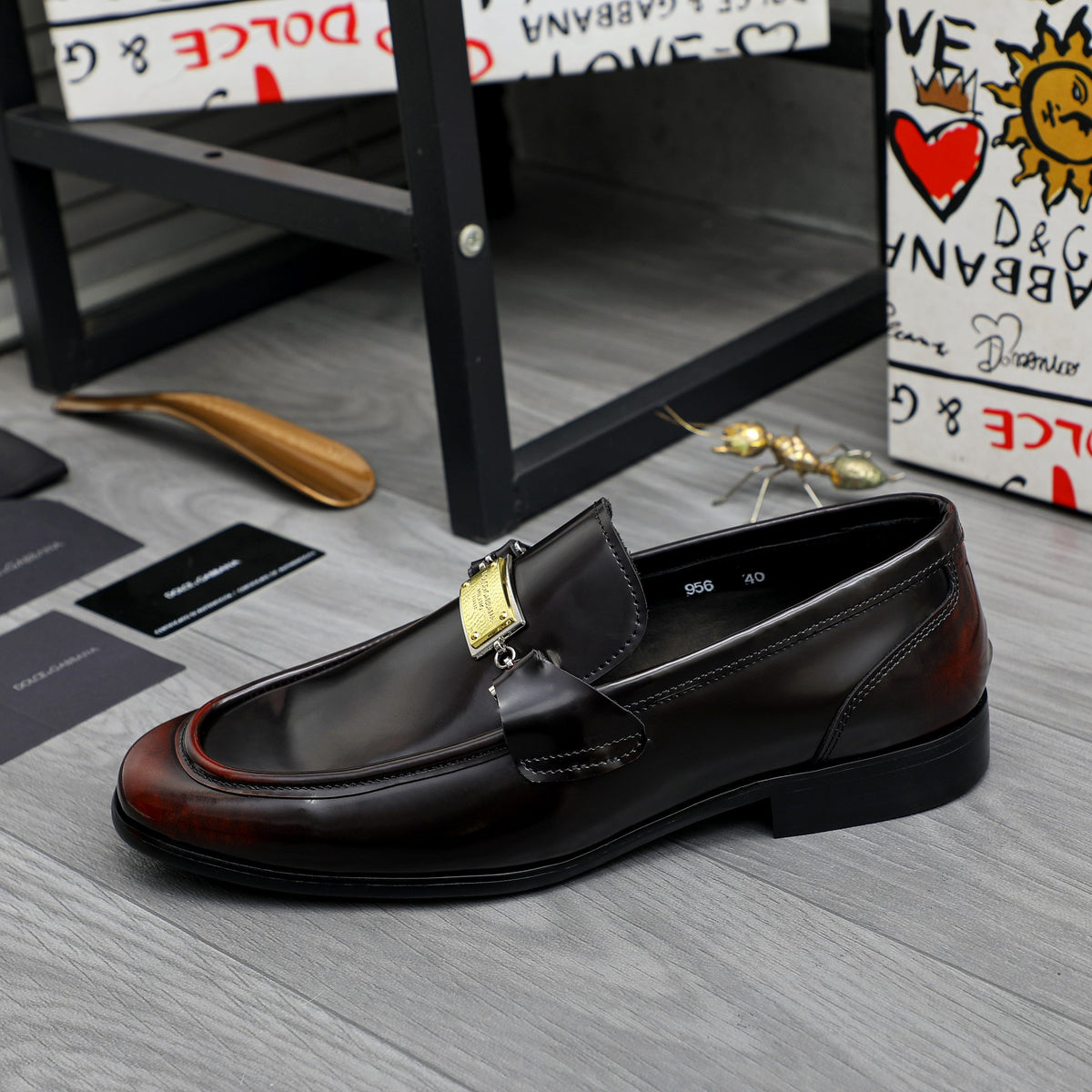 Dolce & Gabbana DG Men's Business Slip-On Dress Shoes with Metal Buckle