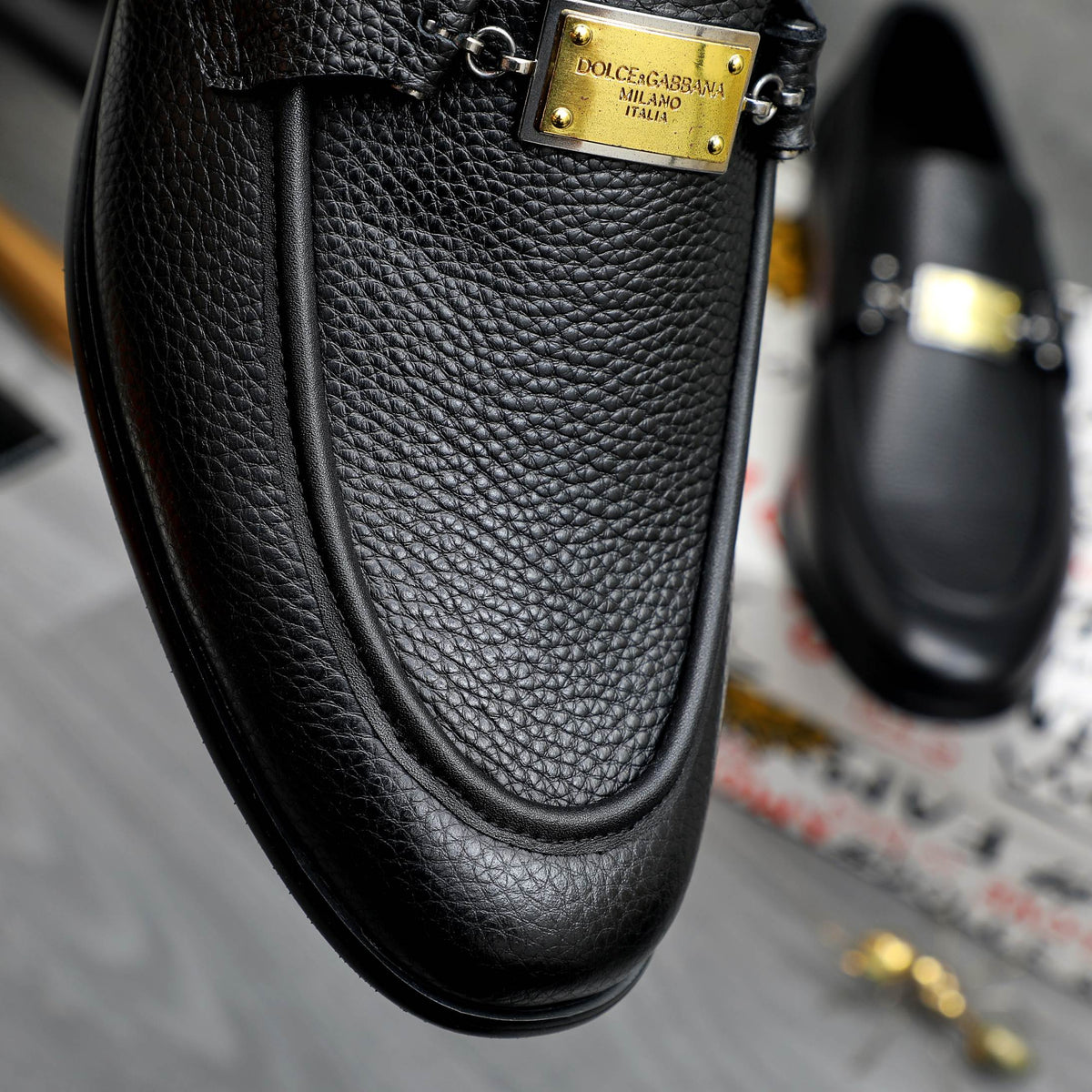 Dolce & Gabbana DG Men's Business Slip-On Dress Shoes with Metal Buckle