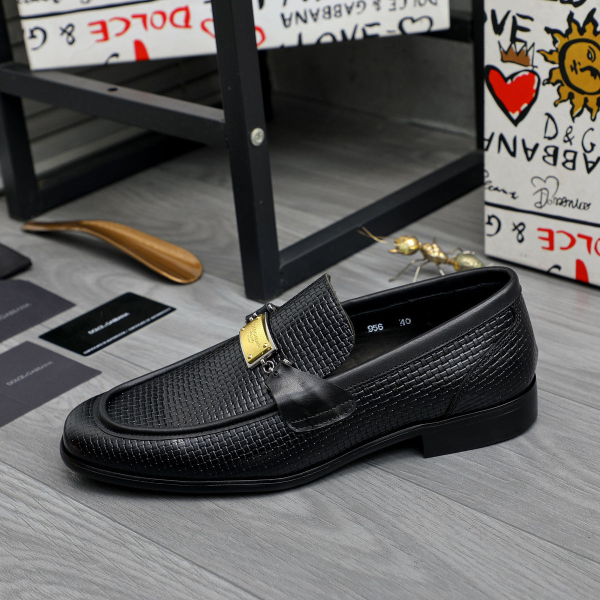 Dolce & Gabbana DG Men's Business Slip-On Dress Shoes with Metal Buckle