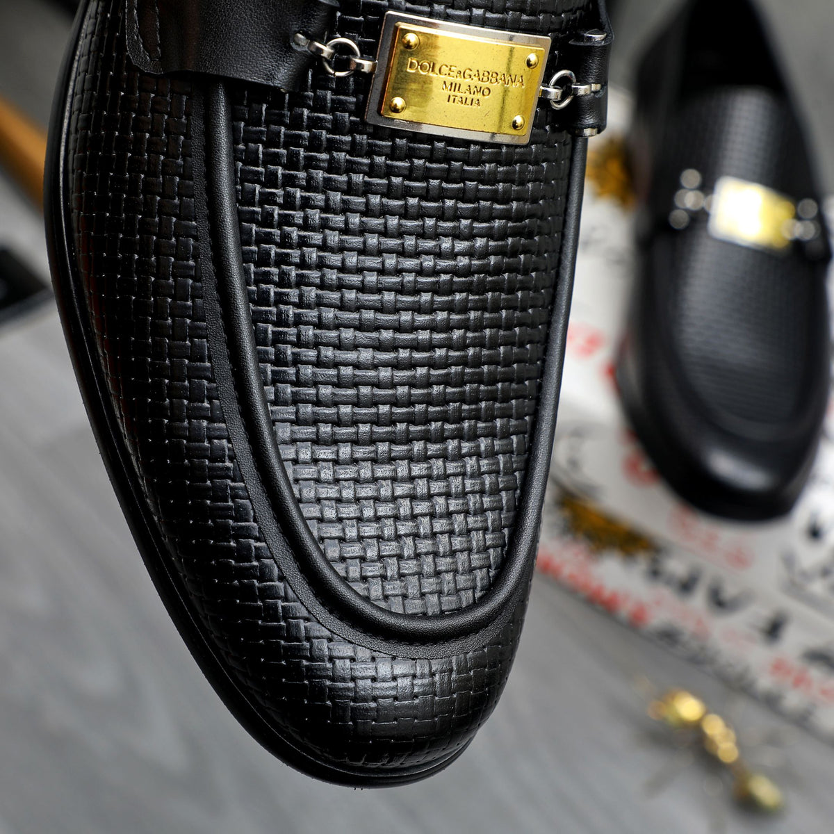 Dolce & Gabbana DG Men's Business Slip-On Dress Shoes with Metal Buckle