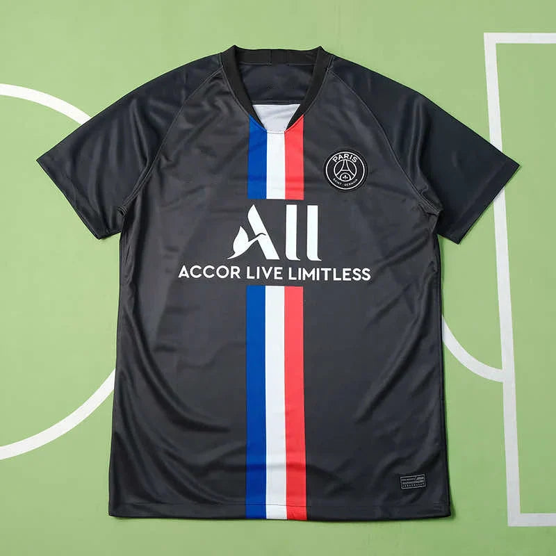 PSG 2019/20 Fourth Jersey – Black Tricolor Stripe Accor Fan Version