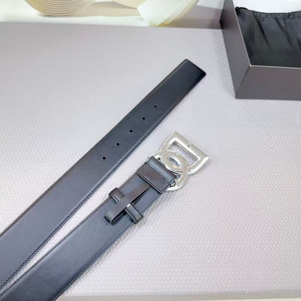 Dolce & Gabbana DG Logo Leather Belt – Gold / Silver / Black Buckle