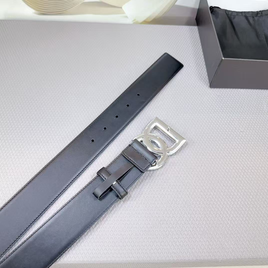 Dolce & Gabbana DG Logo Leather Belt – Gold / Silver / Black Buckle