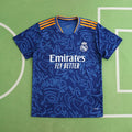 Real Madrid CF Away Fan Version 2021/22 – Blue Graffiti Street Art All-Over Print Adidas Football Jersey | Orange Stripe La Liga Shirt