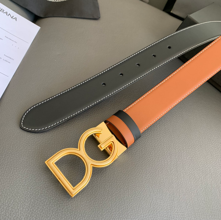 Dolce & Gabbana DG Logo Leather Belt – Gold / Silver / Black Buckle
