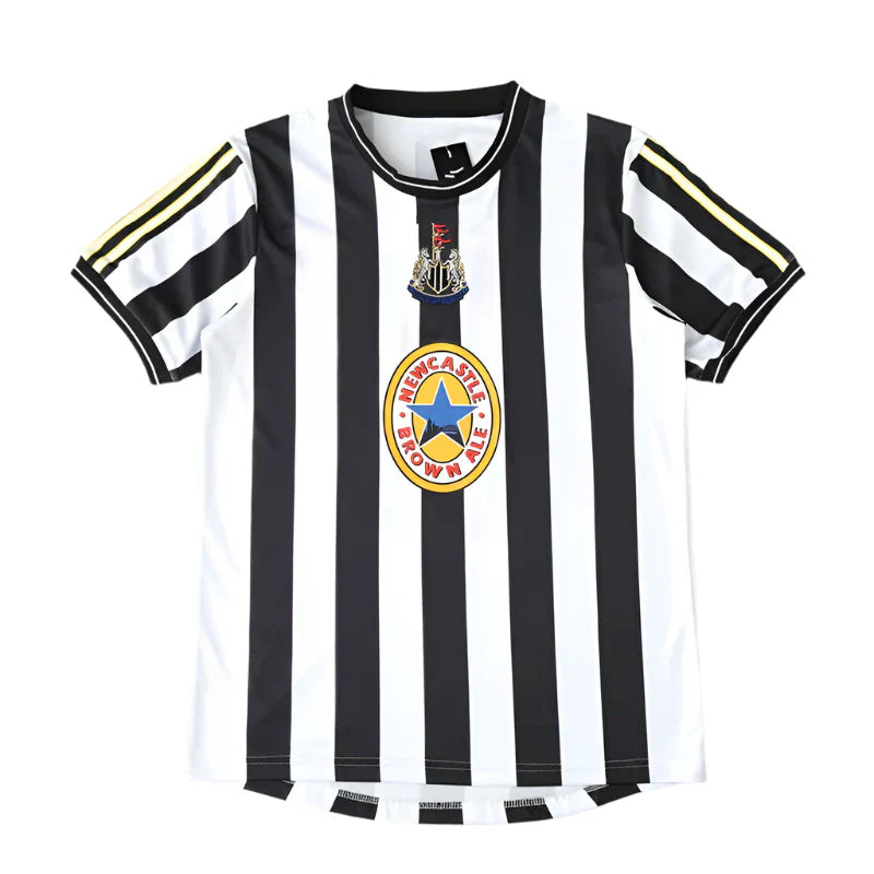Newcastle United 1997-99 Home Retro Jersey – Black & White Stripe Brown Ale Fan Version