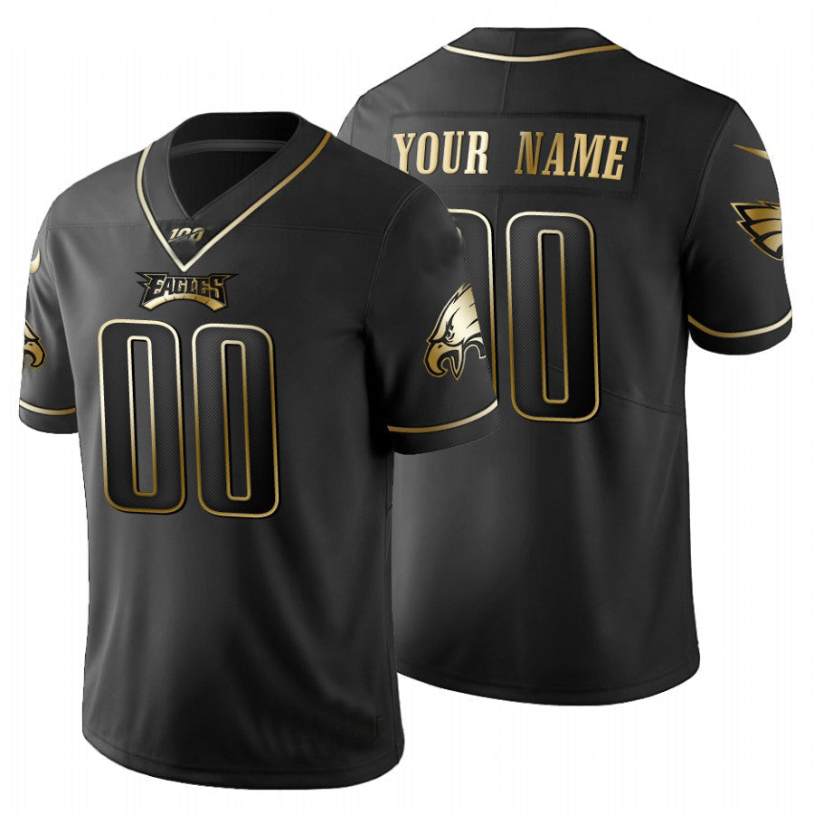 Custom1 Philadelphia Eagles Black Golden Limited 100 Jerseys Stitched American Football Jerseys