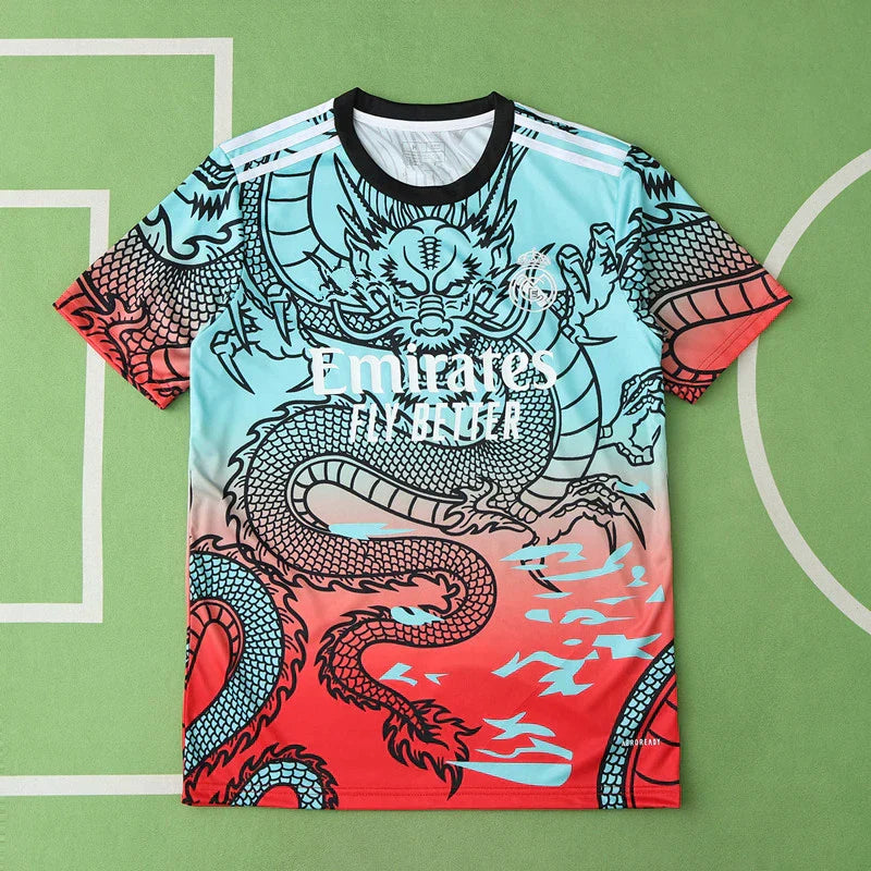 Real Madrid 2024/25 Blue Red Dragon Gradient Concept Jersey – Ocean Dragon Adidas Fan Version
