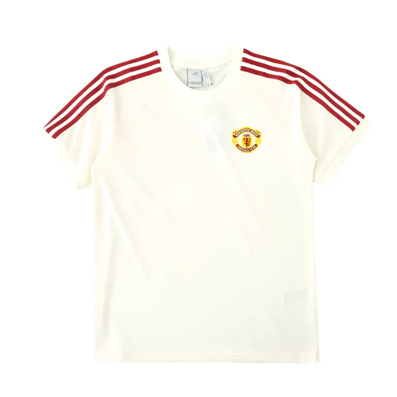 Manchester United Retro Heritage Training T-Shirt Fan Version 2024/25 – Cream White Red Adidas Stripe