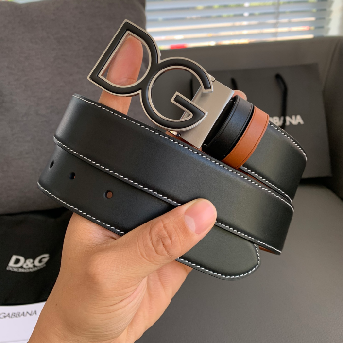 Dolce & Gabbana DG Logo Leather Belt – Gold / Silver / Black Buckle