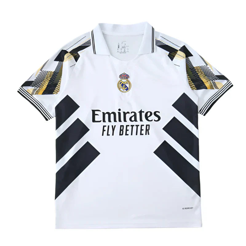Real Madrid 2025/26 White Black Gold Geometric Concept Jersey – X-Design Adidas Fan Version