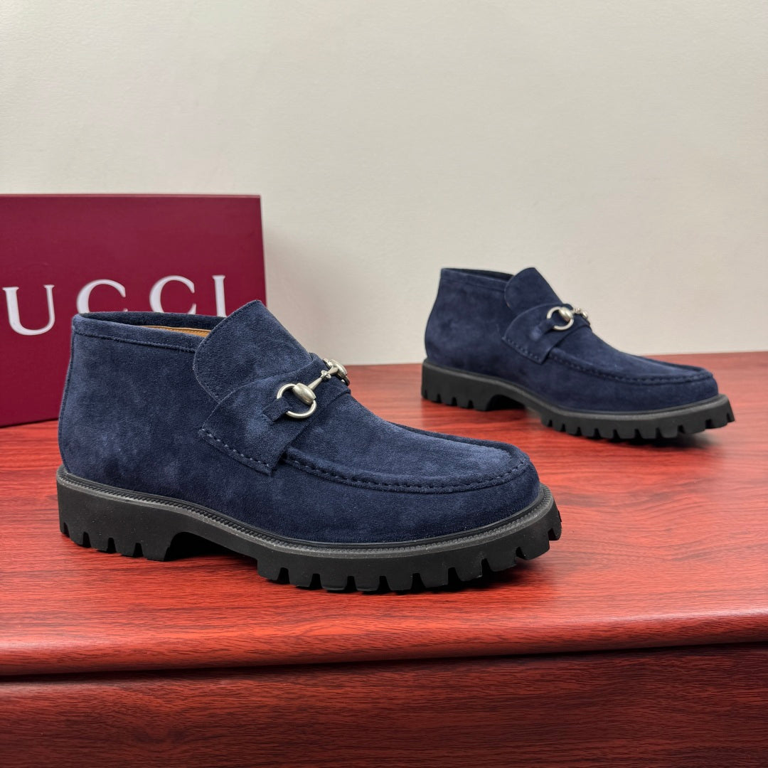 Gucci Men's Horsebit Chunky Ankle Boots Blue