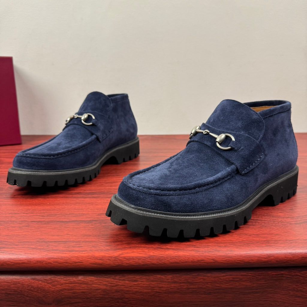 Gucci Men's Horsebit Chunky Ankle Boots Blue