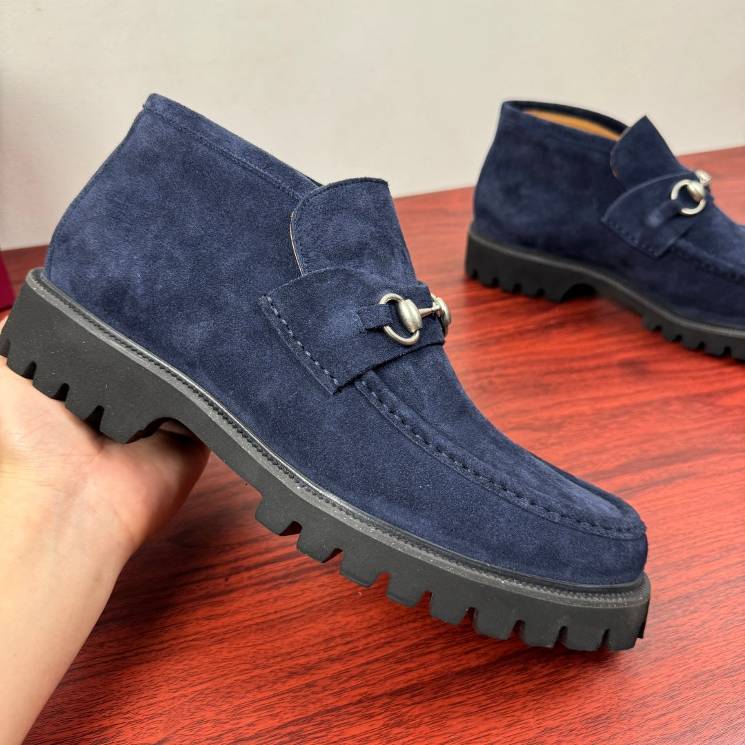 Gucci Men's Horsebit Chunky Ankle Boots Blue