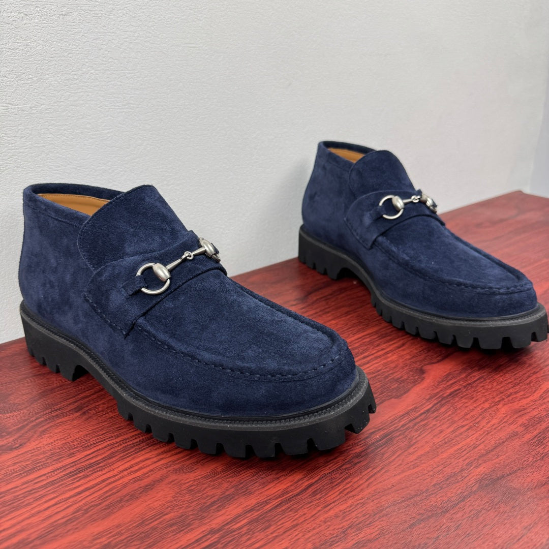 Gucci Men's Horsebit Chunky Ankle Boots Blue