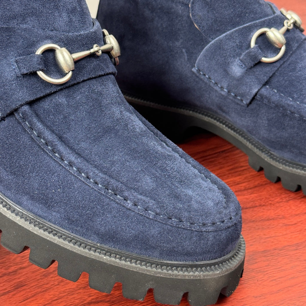 Gucci Men's Horsebit Chunky Ankle Boots Blue