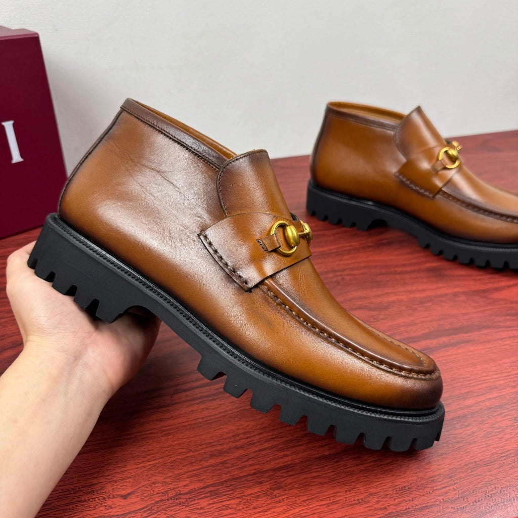 Gucci Men's Horsebit Chunky Ankle Boots Brown