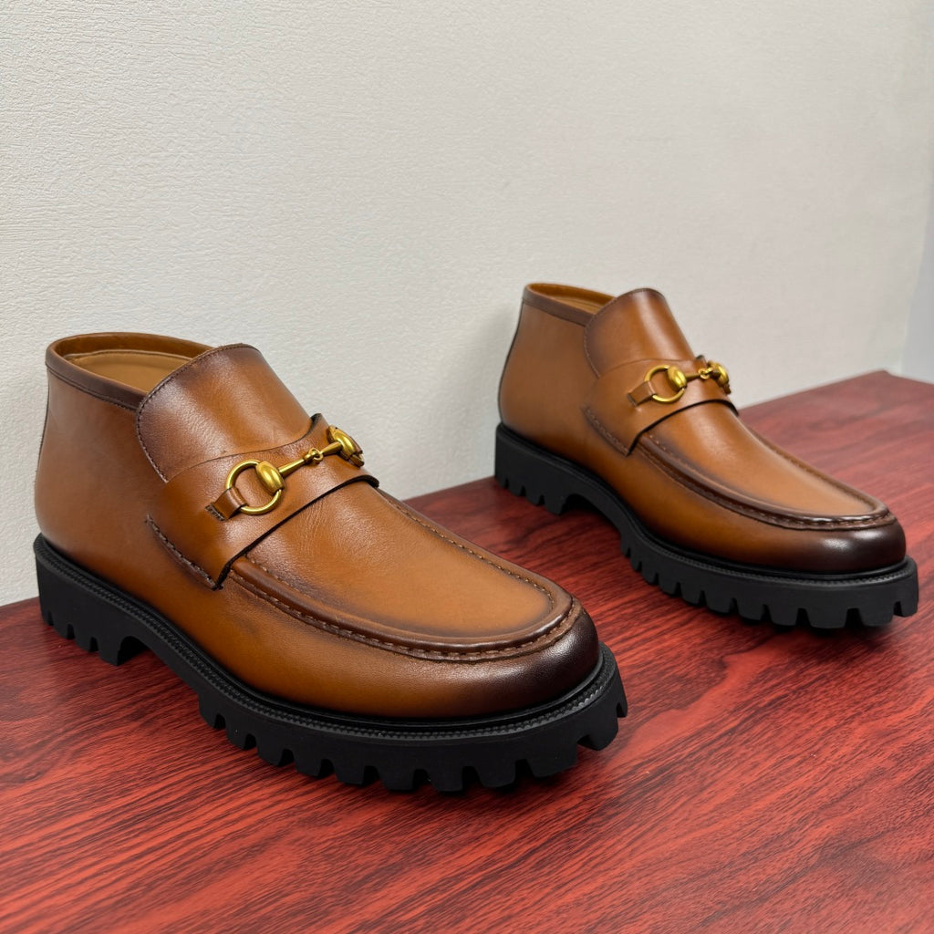 Gucci Men's Horsebit Chunky Ankle Boots Brown