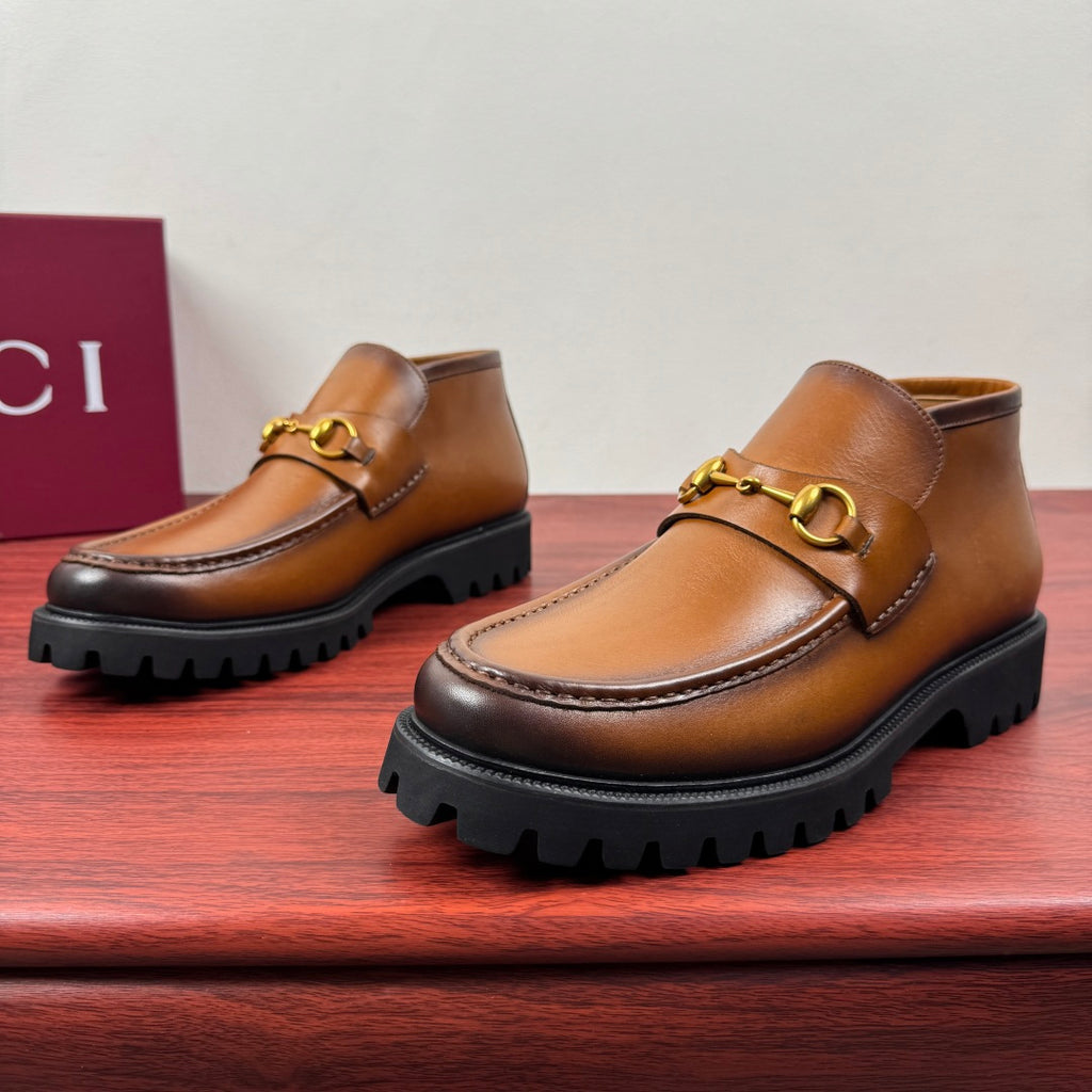Gucci Men's Horsebit Chunky Ankle Boots Brown