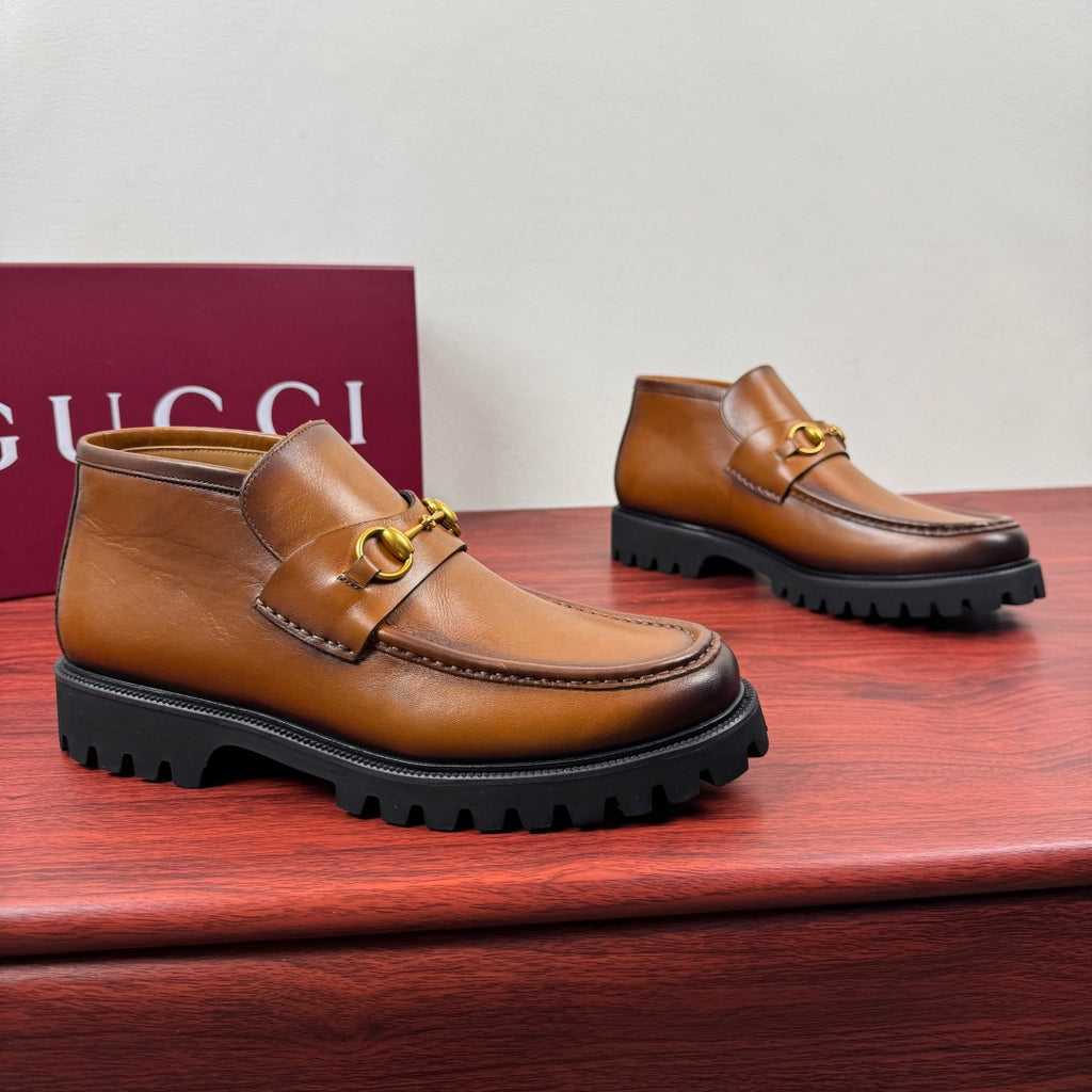 Gucci Men's Horsebit Chunky Ankle Boots Brown