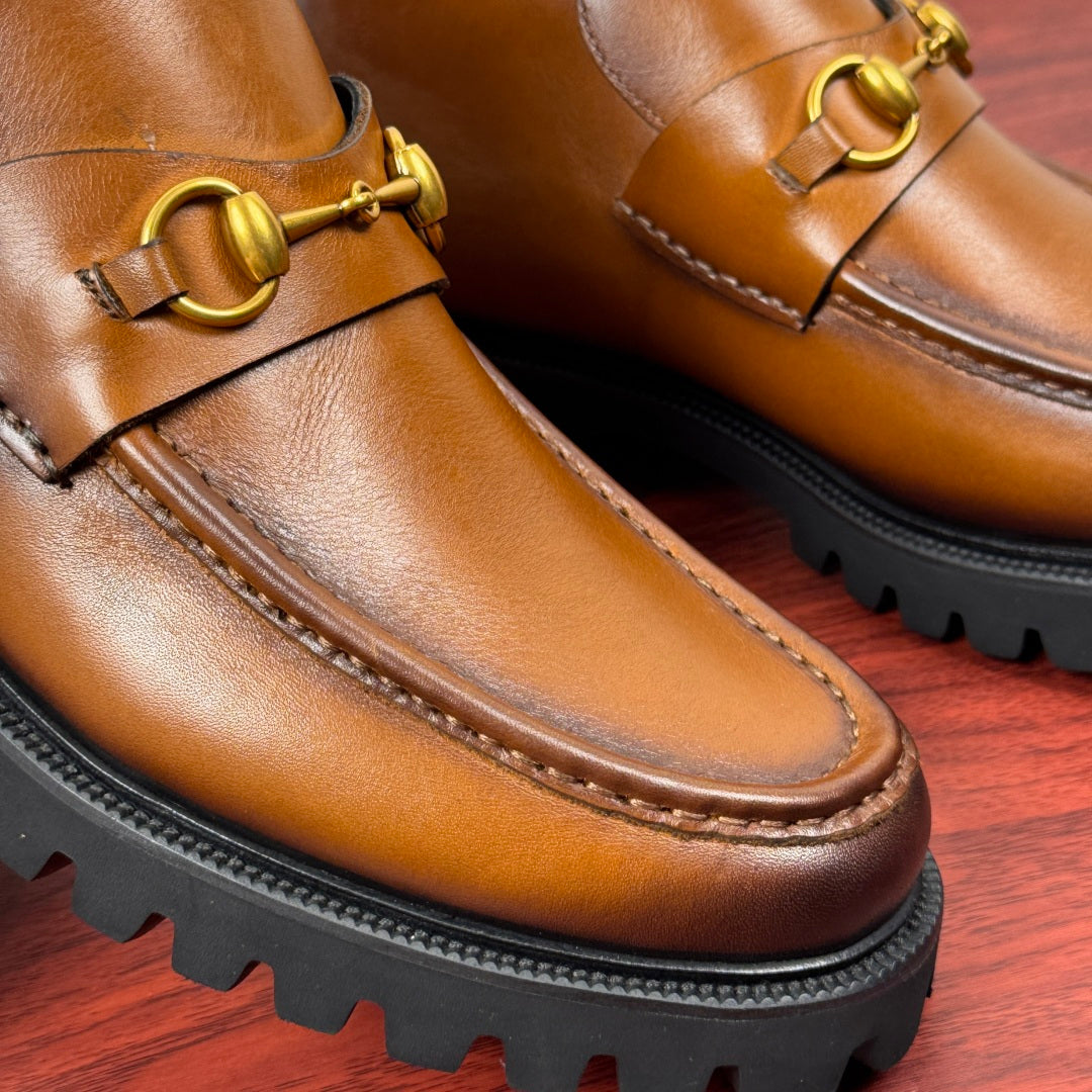 Gucci Men's Horsebit Chunky Ankle Boots Brown