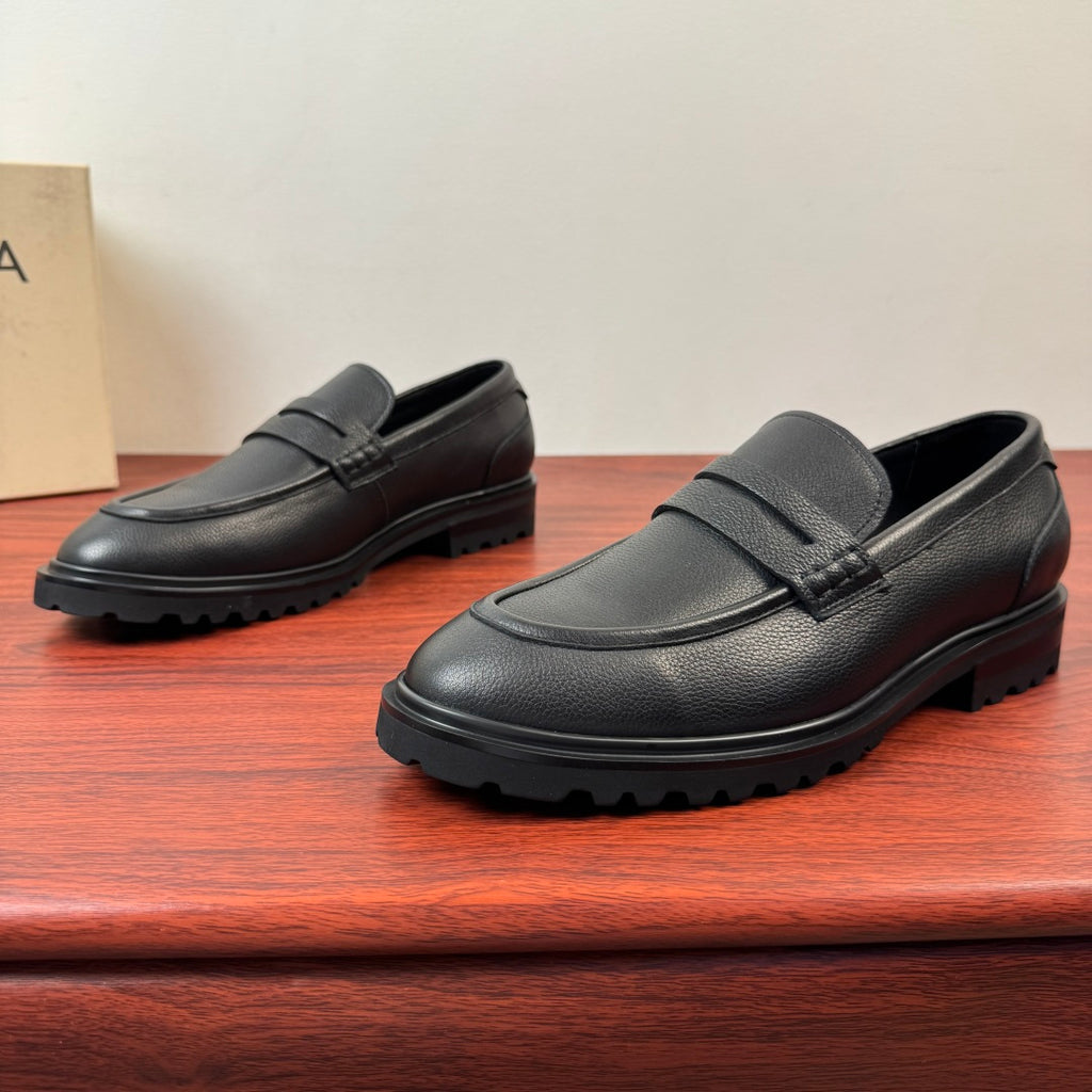 Dolce & Gabbana DG Men's Pebbled Leather Loafers with Black Web Strap