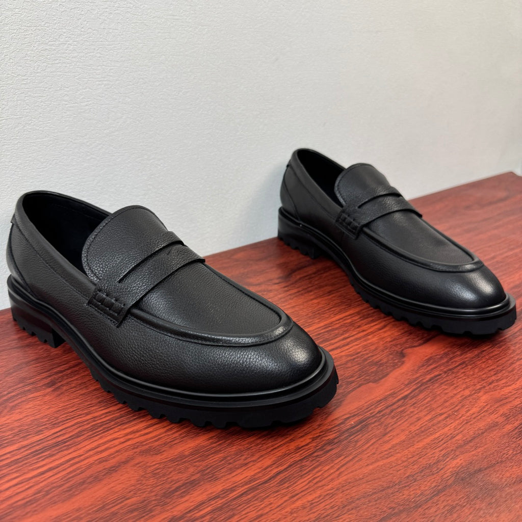 Dolce & Gabbana DG Men's Pebbled Leather Loafers with Black Web Strap