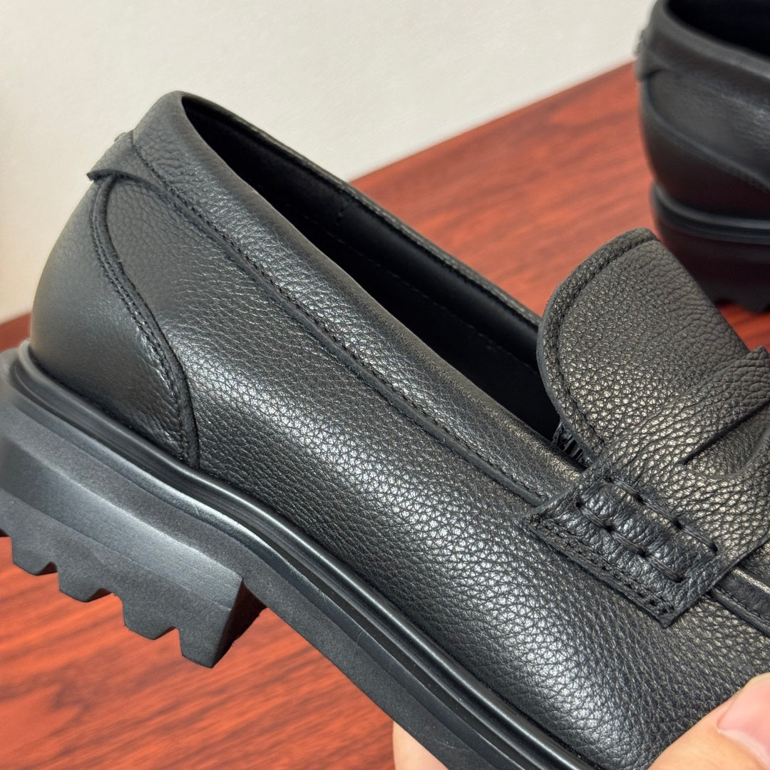 Dolce & Gabbana DG Men's Pebbled Leather Loafers with Black Web Strap
