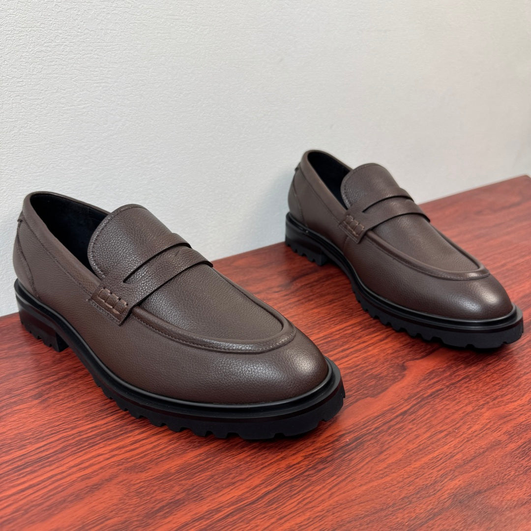 Dolce & Gabbana DG Men's Pebbled Leather Loafers with Black Web Strap Coffee