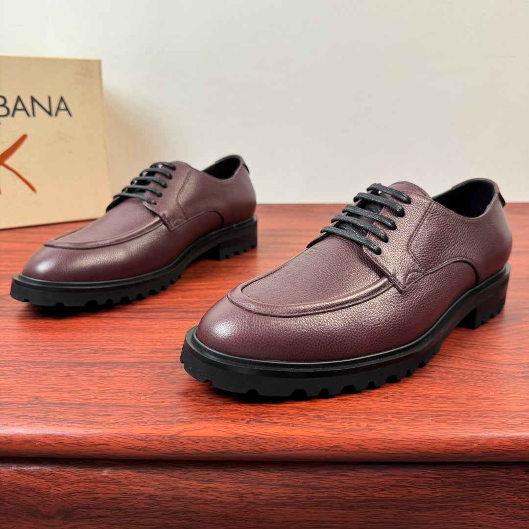 Dolce & Gabbana DG Men's Pebbled Leather Derby Shoes (Day Classic) Burgundy