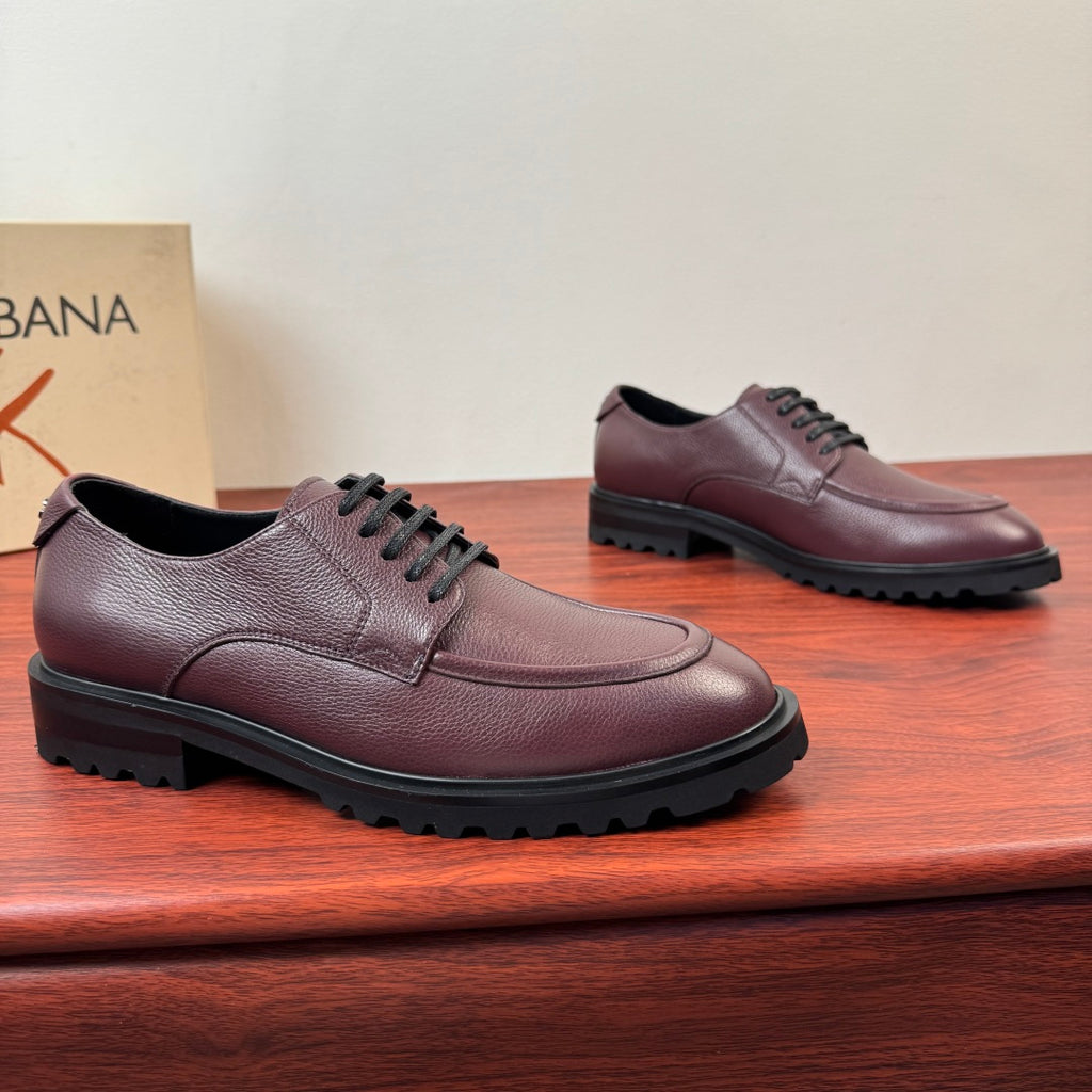 Dolce & Gabbana DG Men's Pebbled Leather Derby Shoes (Day Classic) Burgundy