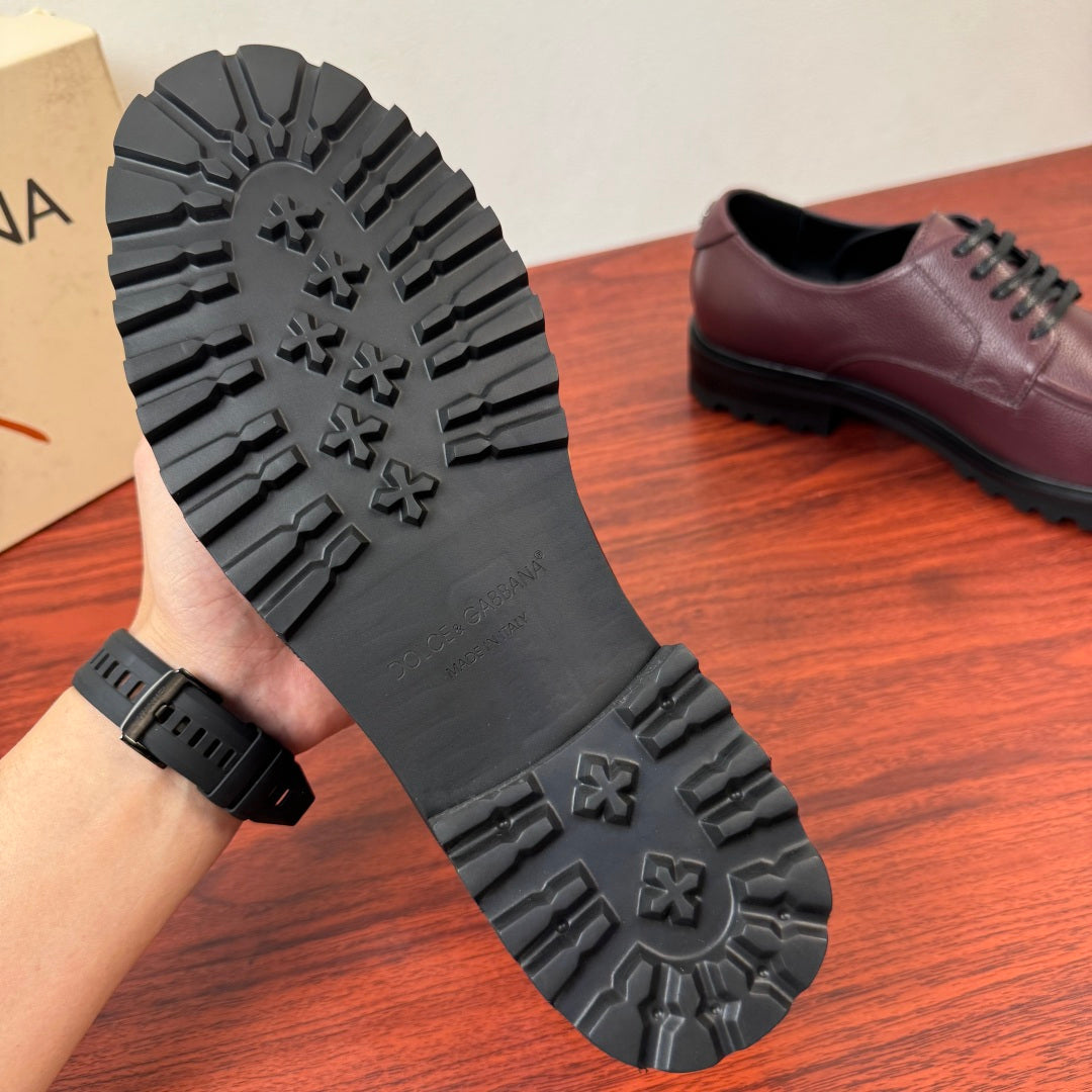Dolce & Gabbana DG Men's Pebbled Leather Derby Shoes (Day Classic) Burgundy