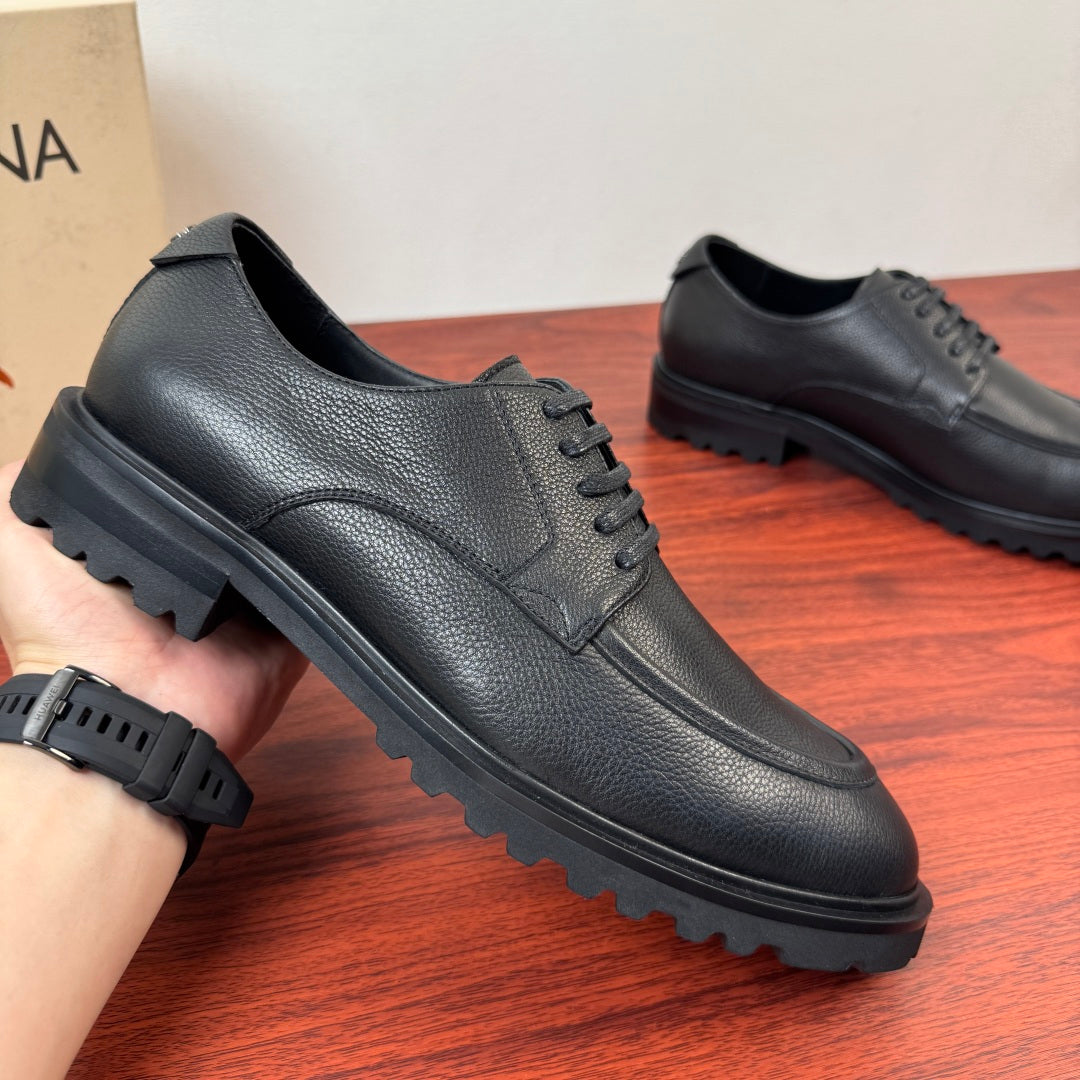 Dolce & Gabbana DG Men's Pebbled Leather Derby Shoes (Day Classic) Black