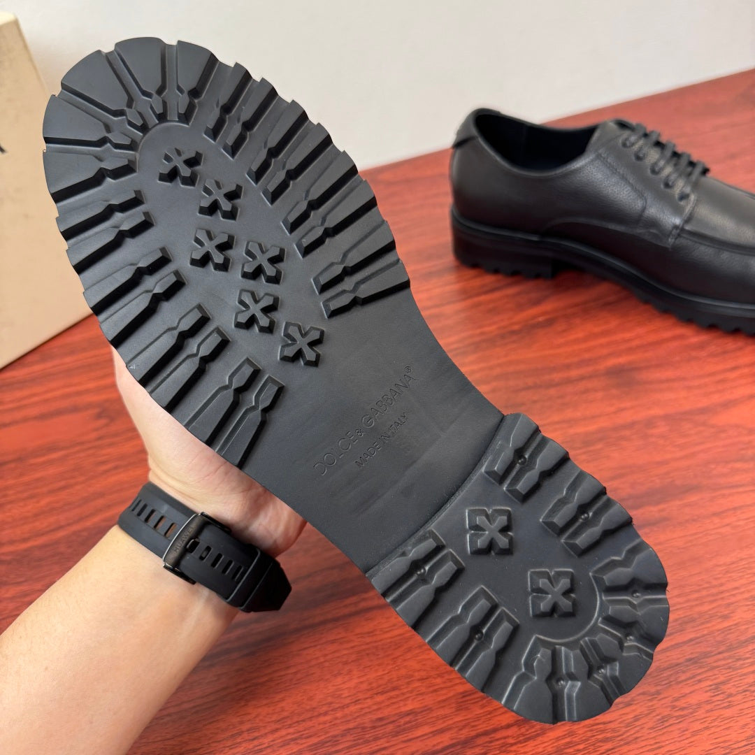 Dolce & Gabbana DG Men's Pebbled Leather Derby Shoes (Day Classic) Black
