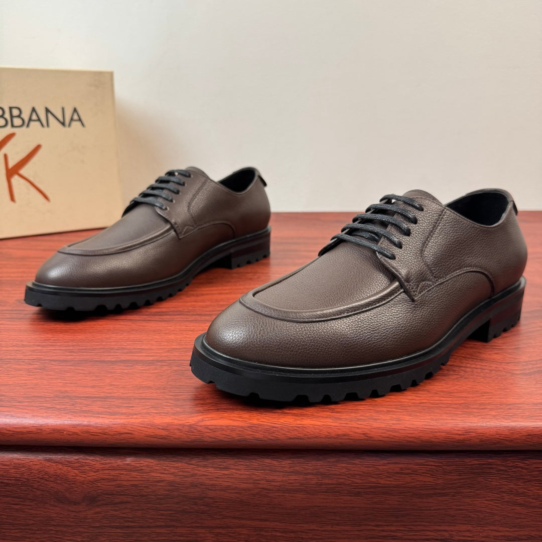 Dolce & Gabbana DG Men's Pebbled Leather Derby Shoes (Day Classic) Coffee