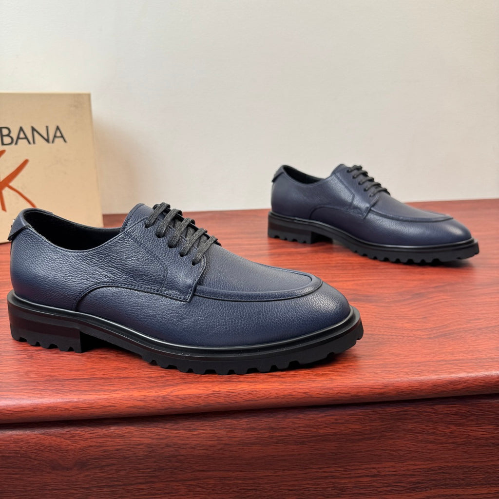 Dolce & Gabbana DG Men's Pebbled Leather Derby Shoes (Day Classic) Blue