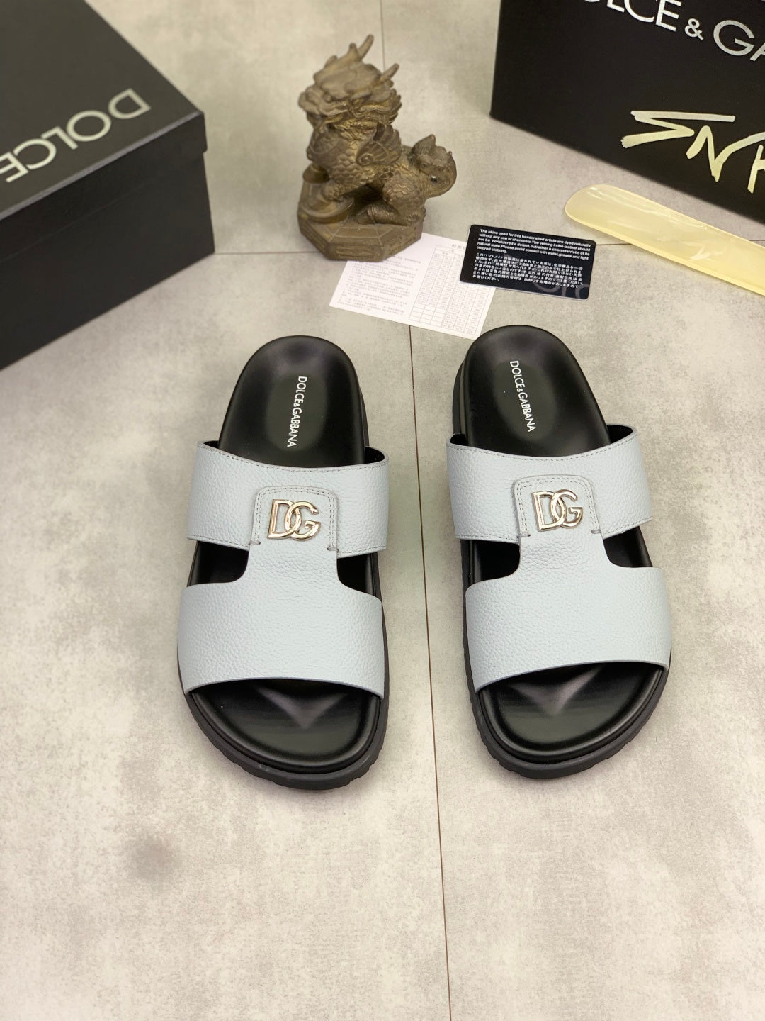 Dolce & Gabbana DG Men's Handcrafted Calfskin Slides Multi-Color