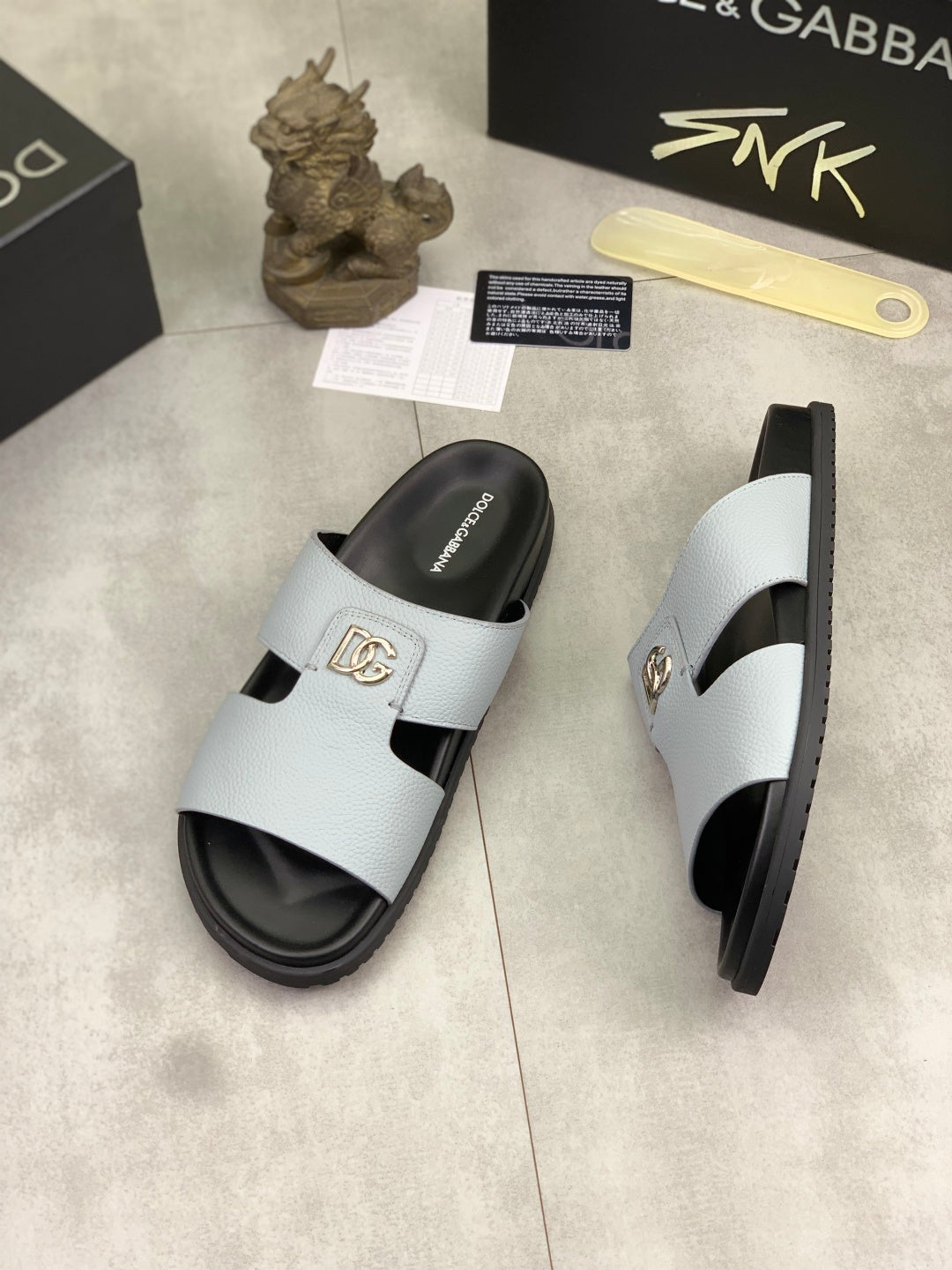 Dolce & Gabbana DG Men's Handcrafted Calfskin Slides Multi-Color