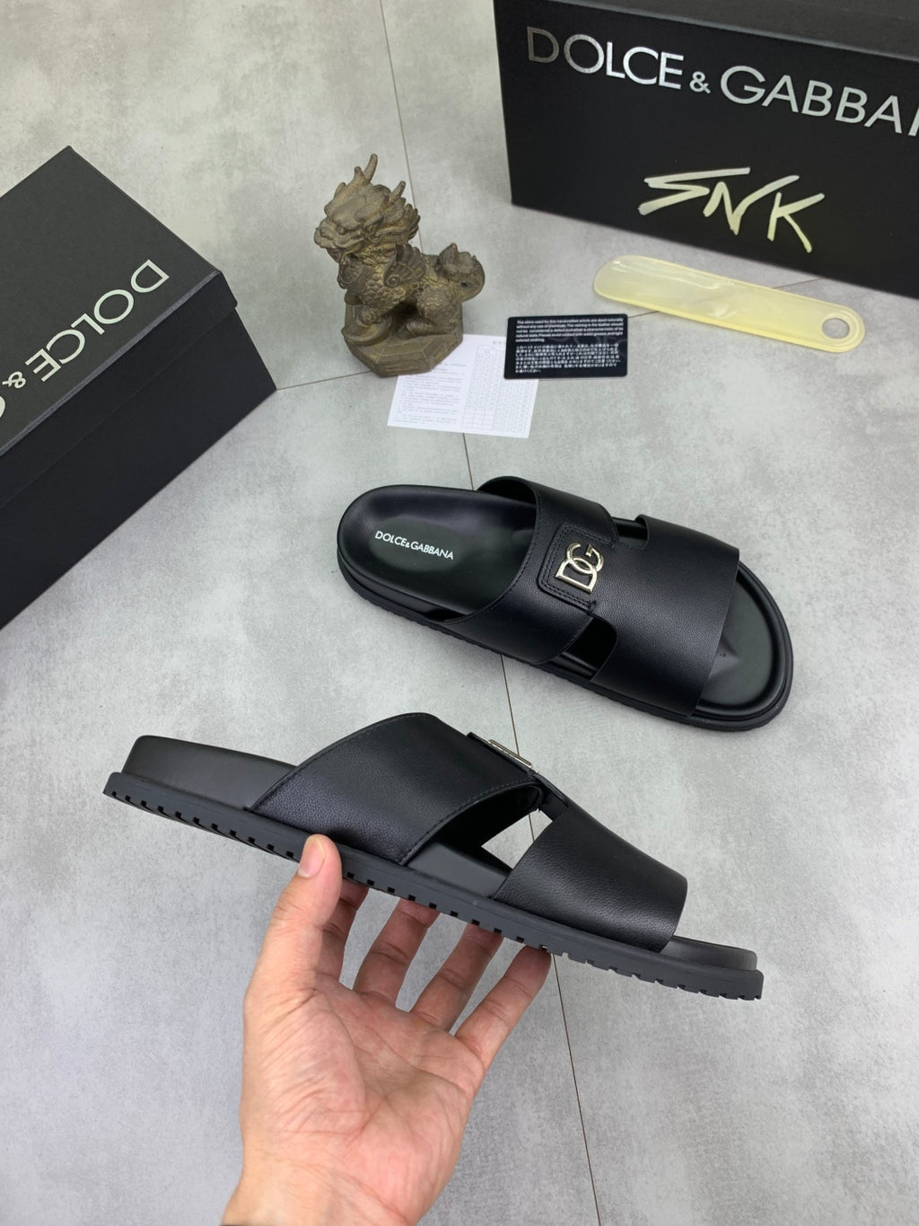 Dolce & Gabbana DG Men's Handcrafted Calfskin Slides Multi-Color