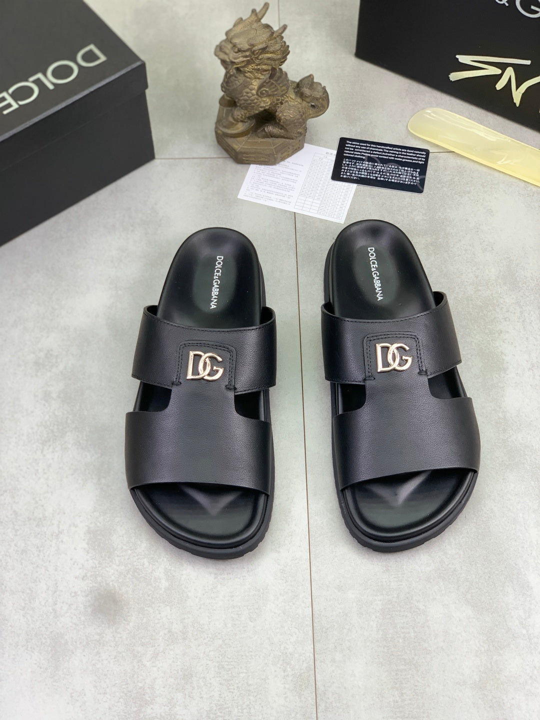 Dolce & Gabbana DG Men's Handcrafted Calfskin Slides Multi-Color