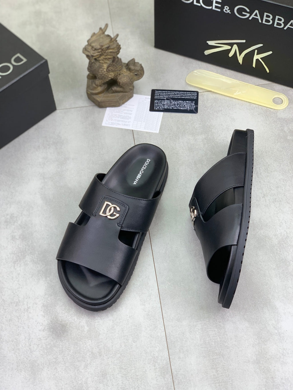 Dolce & Gabbana DG Men's Handcrafted Calfskin Slides Multi-Color