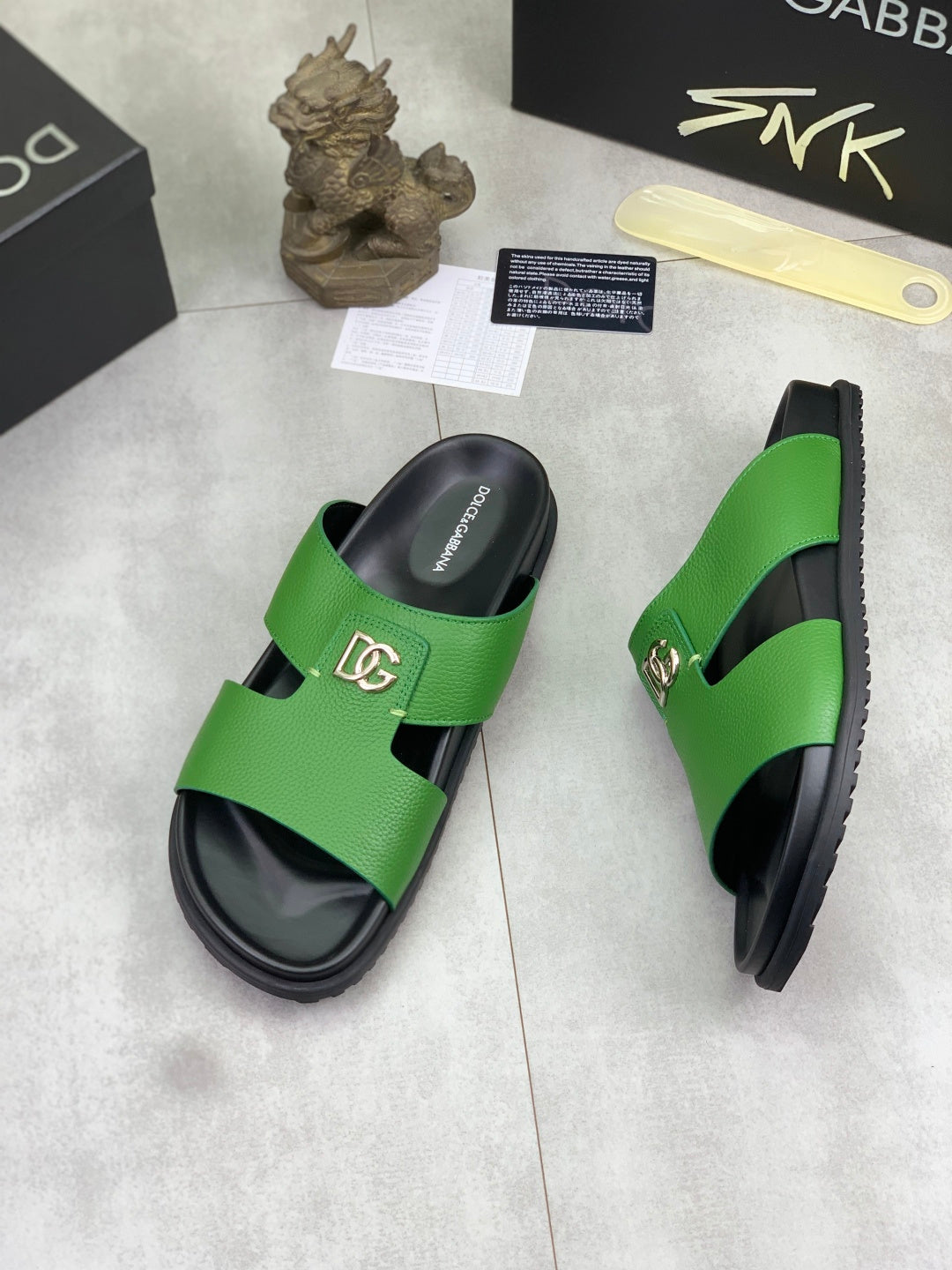 Dolce & Gabbana DG Men's Handcrafted Calfskin Slides Multi-Color
