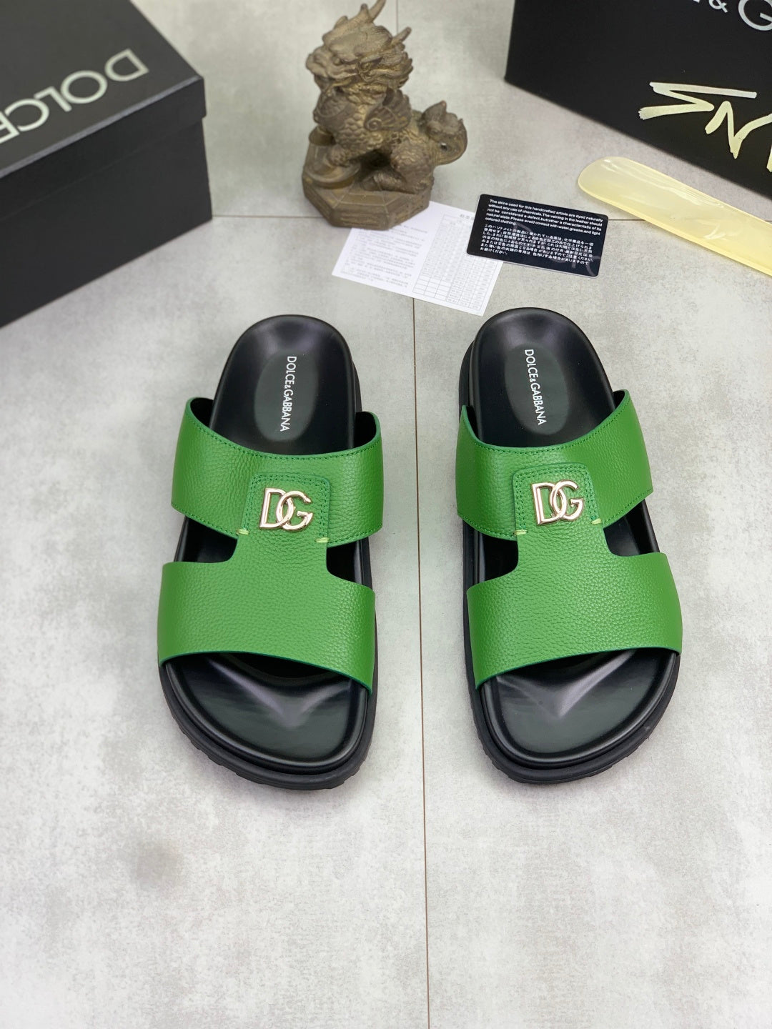 Dolce & Gabbana DG Men's Handcrafted Calfskin Slides Multi-Color