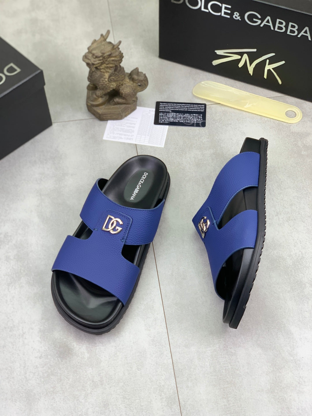 Dolce & Gabbana DG Men's Handcrafted Calfskin Slides Multi-Color