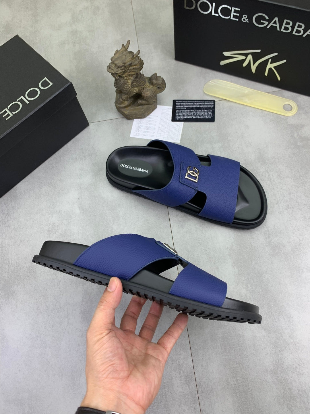 Dolce & Gabbana DG Men's Handcrafted Calfskin Slides Multi-Color