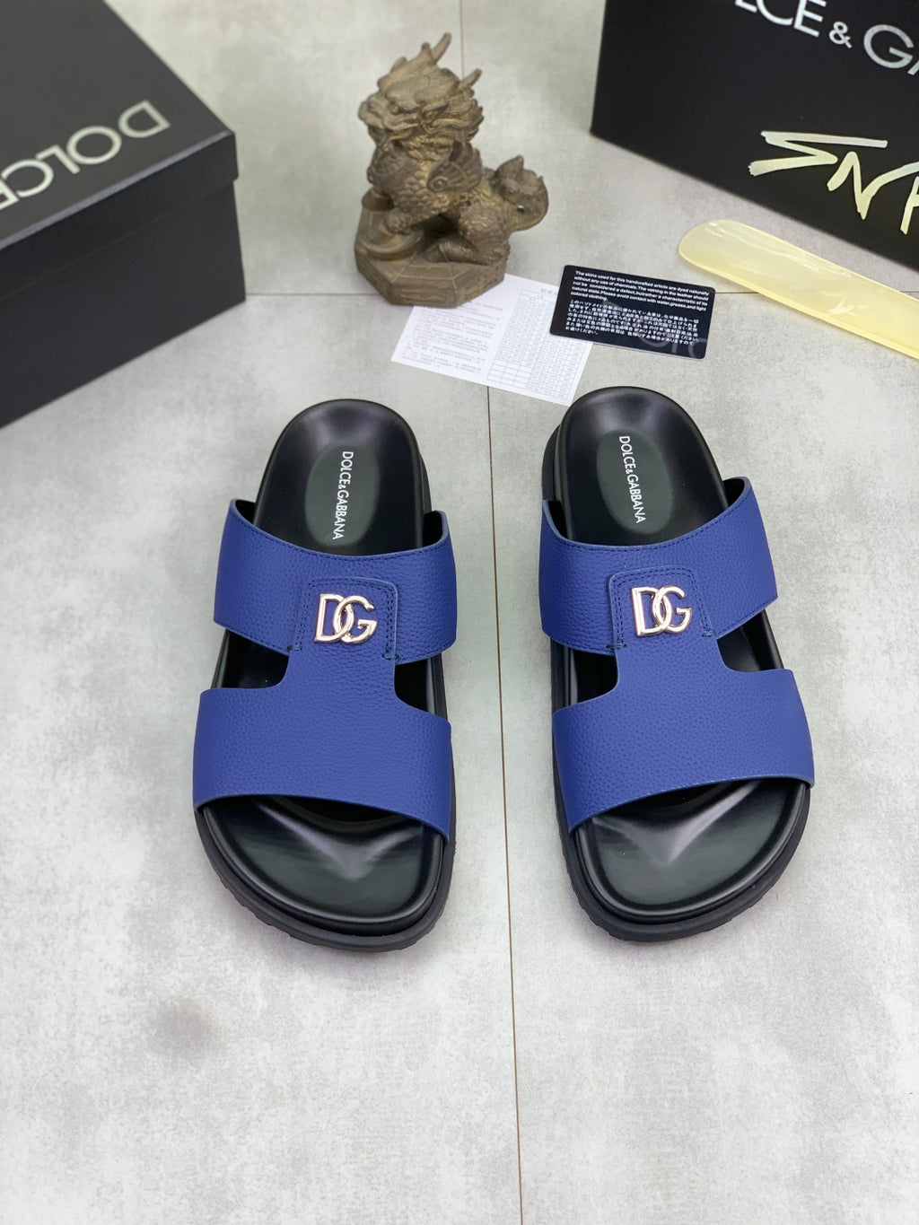 Dolce & Gabbana DG Men's Handcrafted Calfskin Slides Multi-Color