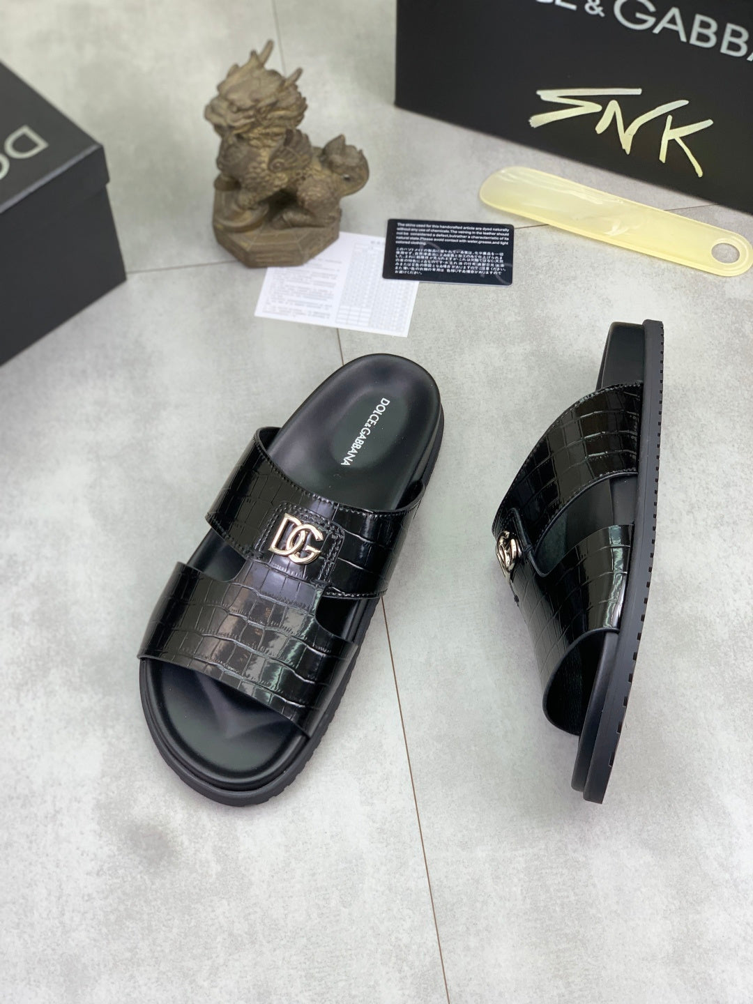 Dolce & Gabbana DG Men's Handcrafted Calfskin Slides Multi-Color